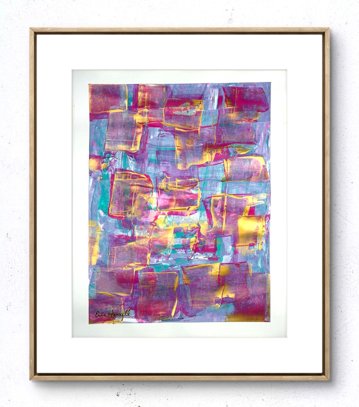 Original Gold Abstract Art 14x11 Paper Bold Color Modern Expressionism Painting
