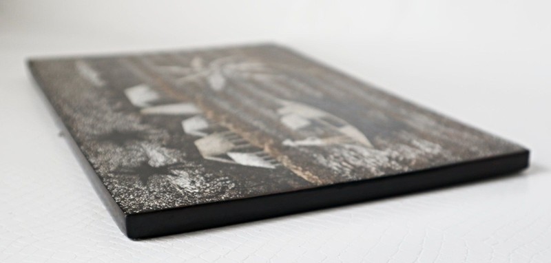 3 Piece Vietnamese Wood Black Lacquer Daily Life Fishing Village Eggshell Wall A gallery