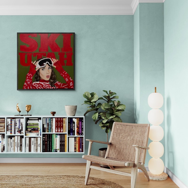 Utah Ski Original Artwork by seller 36 x 36" 1of kind Original Skiing Art gallery
