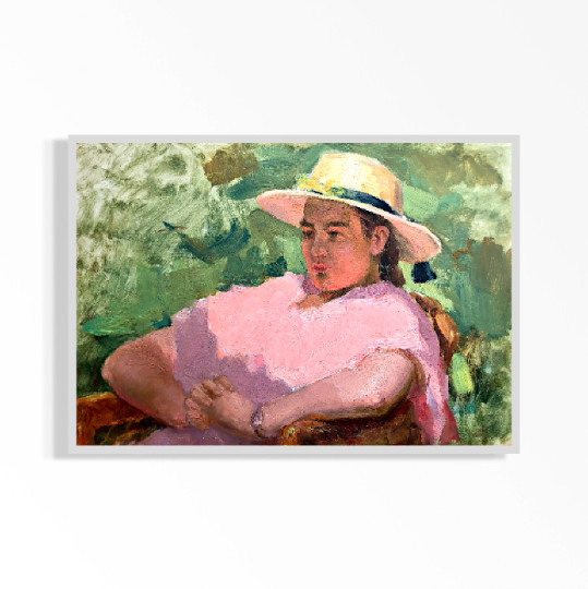 1960 VTG ORIGINAL Oil Painting Lady Portraite Women Fase Fine Art Sage Green VG+ gallery