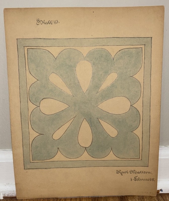 Karl Mattern Modern Important Iowa Artist Pencil Drawing Geometric Design 1904!!