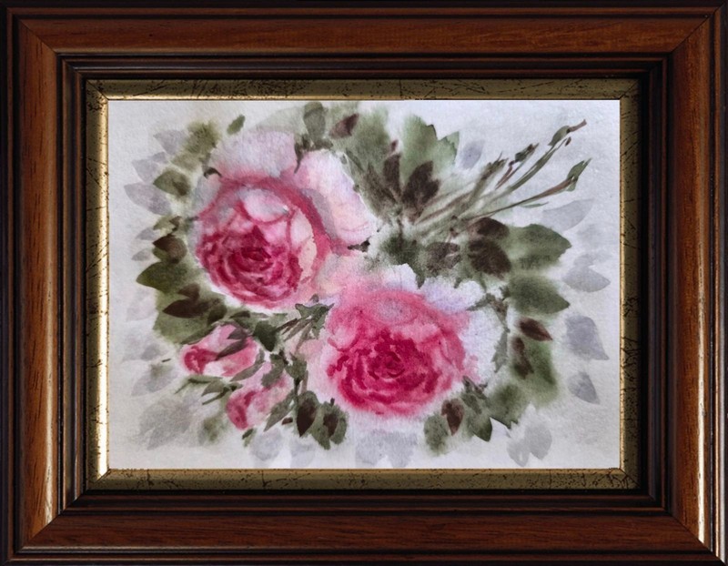 Flower DUSTY PINK VINTAGE ROSE Original Artwork Painting Floral Lanscape Gift A5 gallery