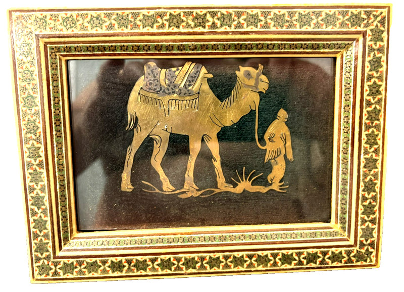 Handmade Golden Camel Finest Indian Rajasthani Framed Miniature Painting Art