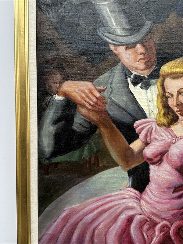 ANTIQUE PAINTING WPA STYLE ASHCAN PORTRAIT DANCING DANCE HALL MYSTERY ARTIST OIL gallery