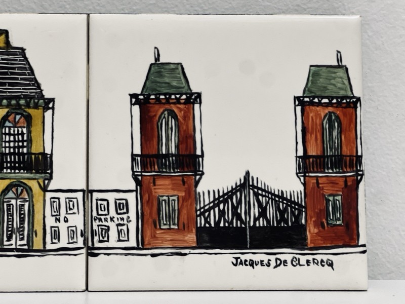 Jacques De Clercq / DeClercq Painted & Signed 4 Tile Art - French Quarter Houses gallery