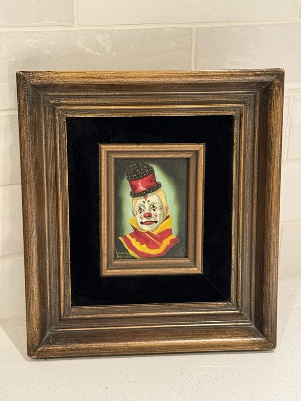 Donna Dunann Clown Oil Painting 9 X 8” Framed Signed Actual 3 X 4” Original Art