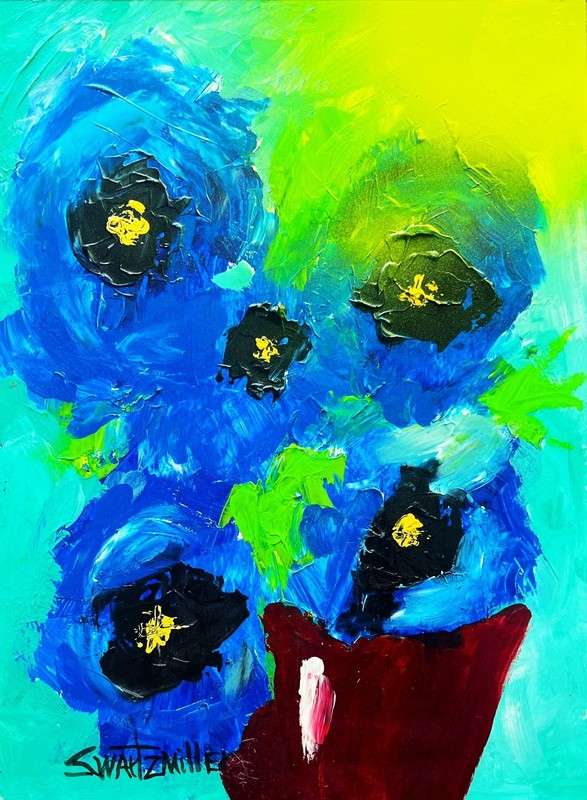 ORIGINAL unique POP ART BLUE CAT PAINTING FRAMED 10 X 8 SWARTZMILLER DNA SIGNED gallery