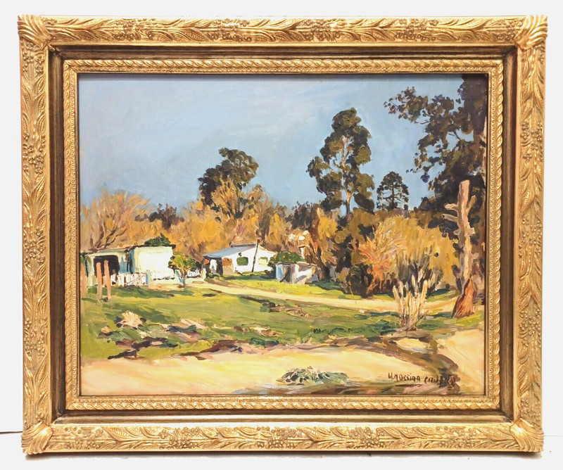 LISTED URUGUAYAN WILLIAM MOREIRA CRUZ Sd ORIG OIL on MASONITE RUSTIC LANDSCAPE