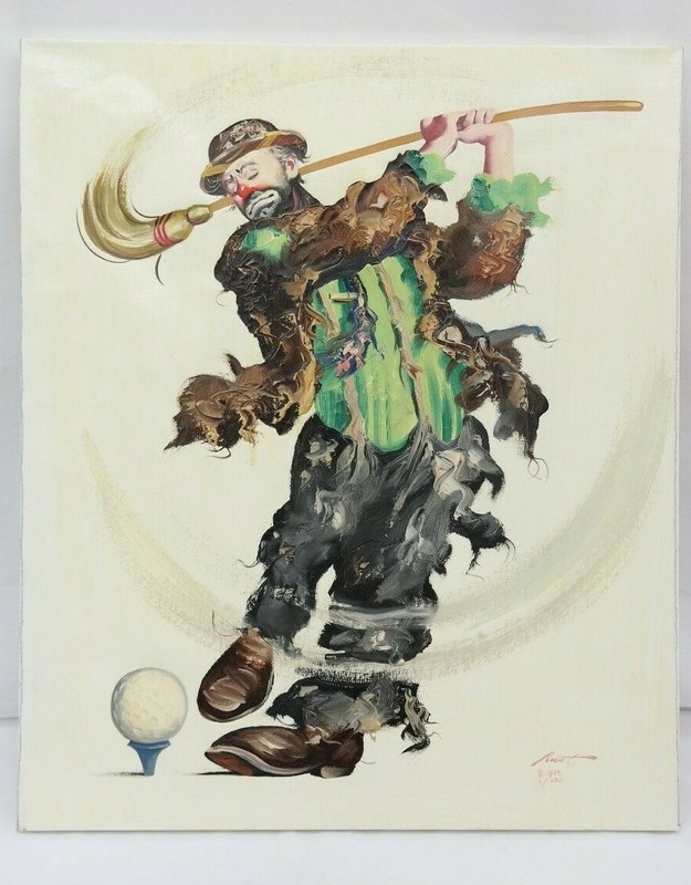 Clown Painting Rusty Rust EMMETT KELLY  Oil Canvas 1985 1/250 24" x 20" Golf 