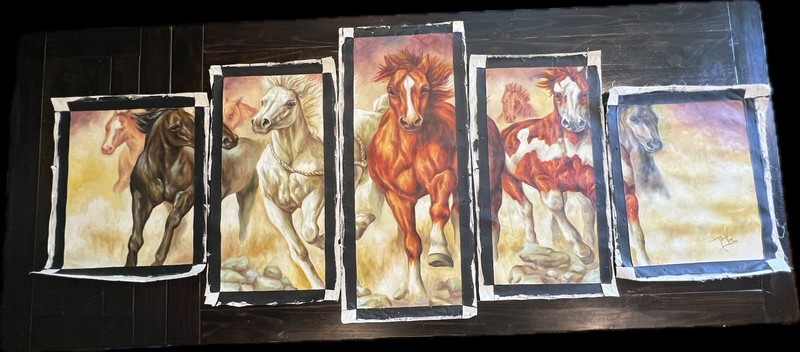 Original Hand Painted 5 Panel Horse Canvas Art 3ft x 8ft Equestrian Wall Decor gallery