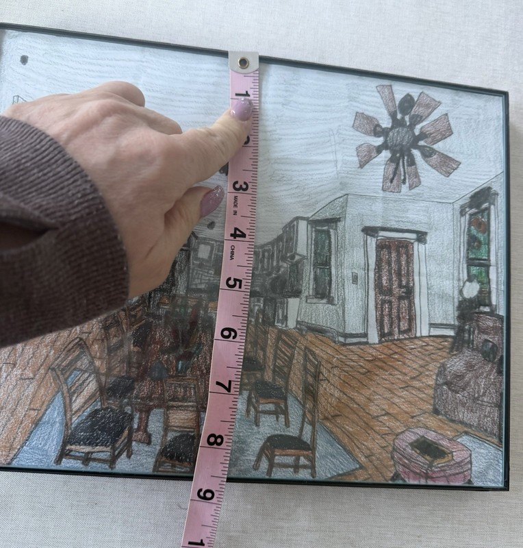 Original Interior Kitchen Dining Room Drawing Crayon Pencil Outsider Art Framed gallery