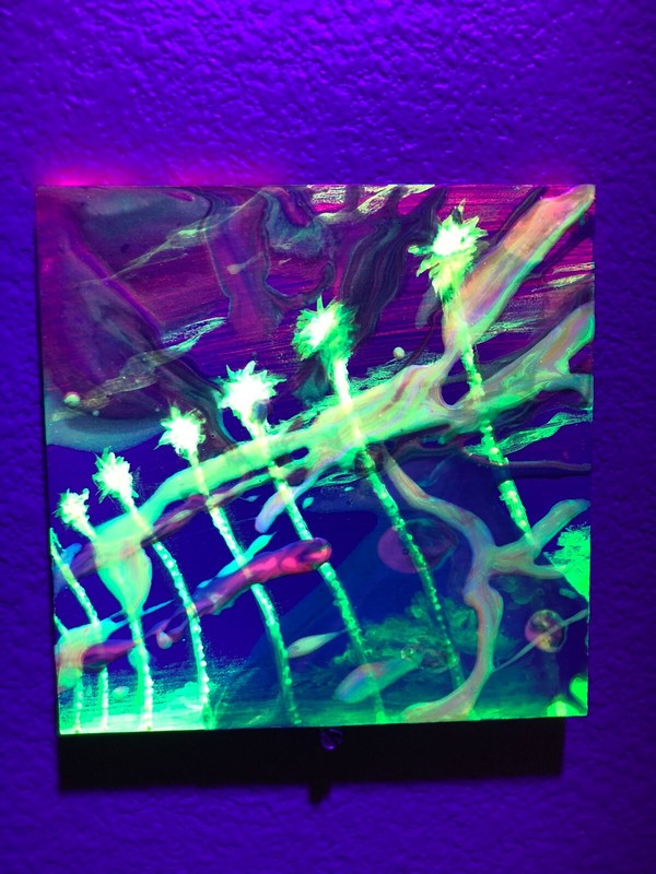 Fluorescent Palm Trees 1 - Neon Acrylic and Oil Paint on Wood Panel Painting gallery