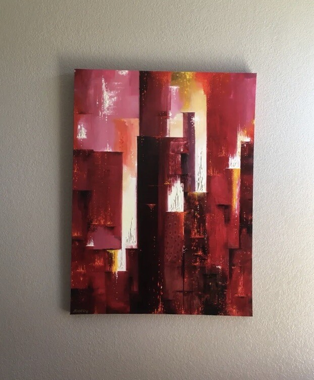 RED BIG ABSTRACT ORIGINAL ACRYLIC HAND PAINTED PAINTING ON WRAPPED CANVAS