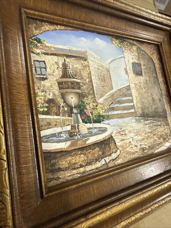 W. Adam Signed Framed Realism Courtyard Fountain Oil Painting on Canvas Vantage gallery