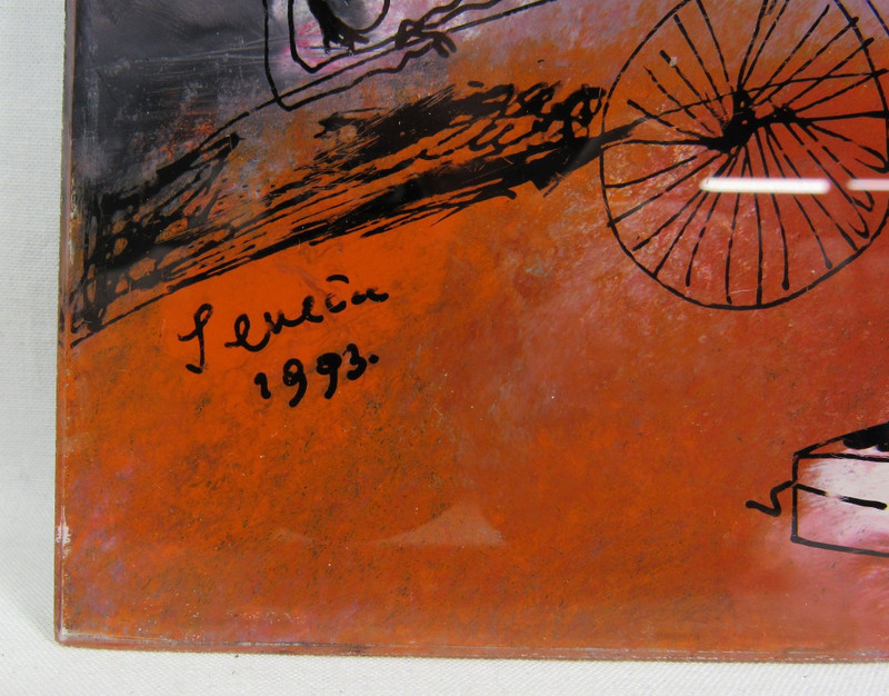 Zeljko Senecic (1933-2018) Reverse Glass Painting Signed & Dated 10" x 9.5" Esta gallery