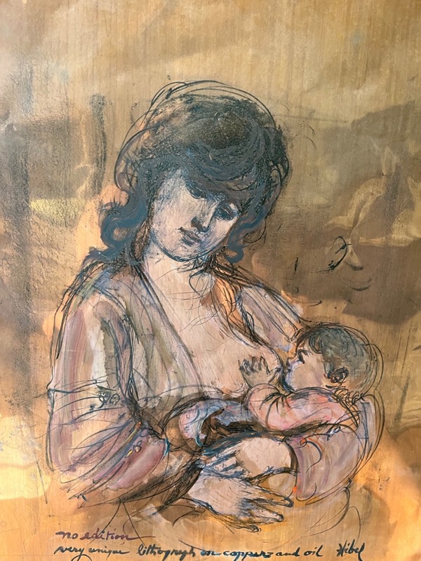 Edna Hibel~Very Unique Lithograph on Copper w/ Oil~No Edition!~Signed~Framed+COA gallery
