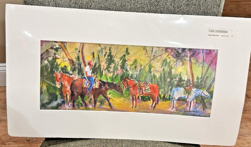 Original Watercolor Painting Horseback Rider Horses Impressionism Laukenmann