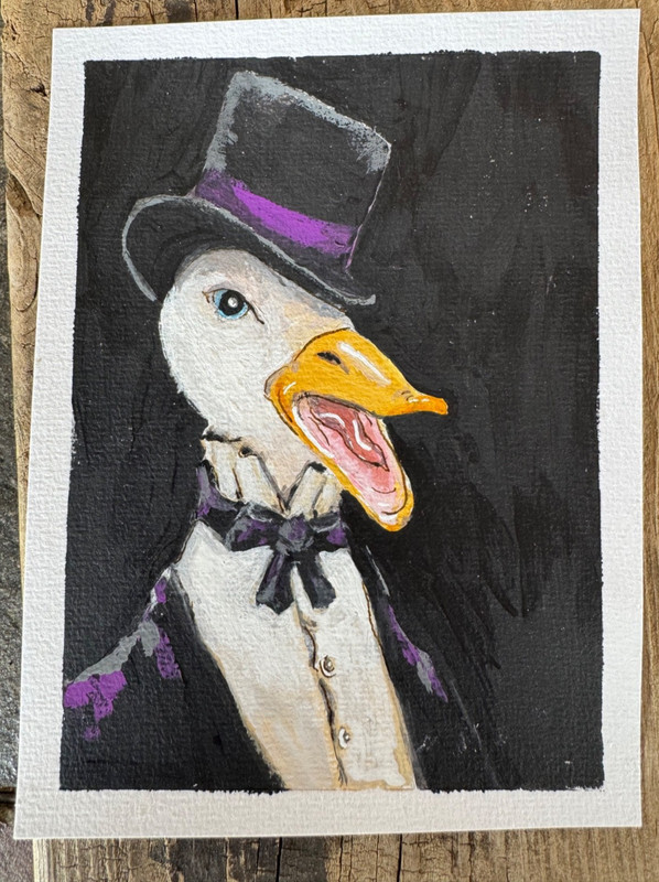 Watercolor painting of goose in tuxedo signed origional by Edith Schmidt