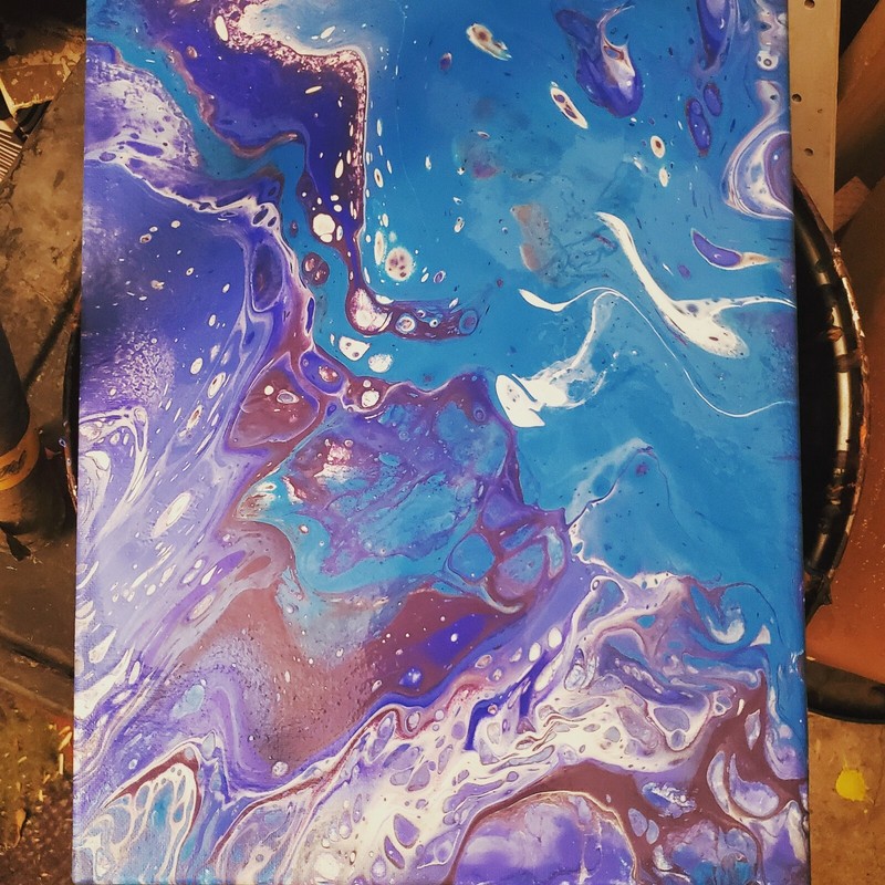 Abstract ocean colors acrylic fluid pour art painting 14×11 stretched canvas