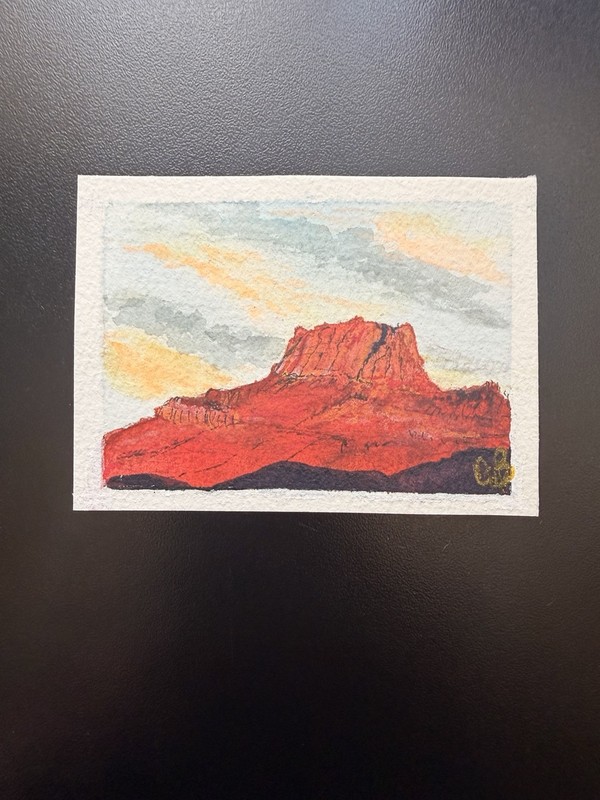 ACEO Watercolor And Acrylic, Casa Grande, Big Bend Nat’l Park, Chios Mountains