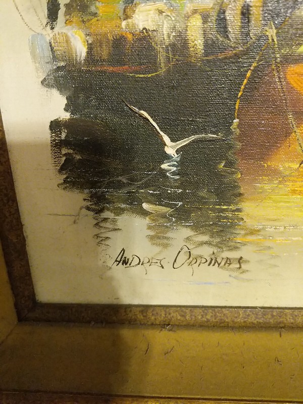 Rare Signed Andres Orpinas Original Oil Painting Sailing Ship 18"X24" Mid 1900’s gallery