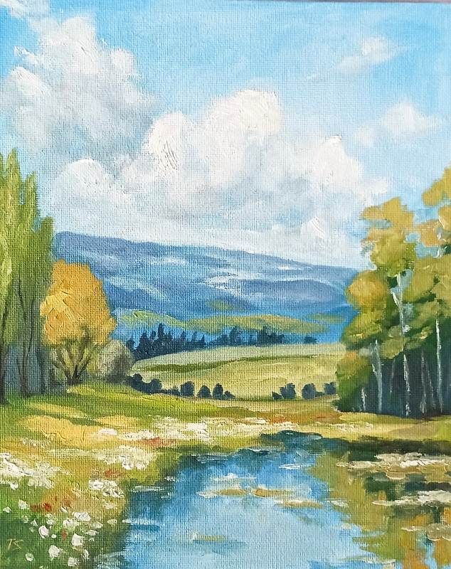 ORIGINAL Oil Painting Impressionism Sunny Park River Rolling Hills 8″x10″