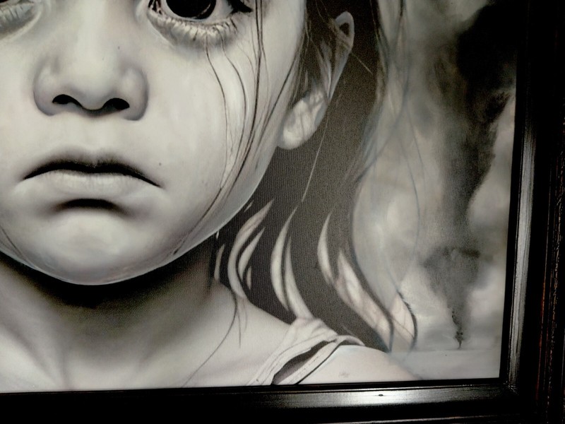 CRYING GIRL Original Oil Painting 24x36 Vintage Frame by L.A. Artist gallery