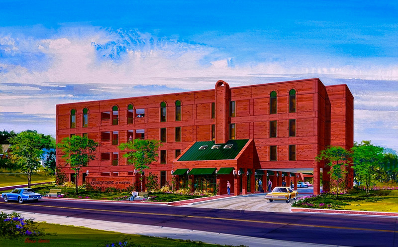 HUGH GREER Original Architectural Watercolor Rendering of The Q Hotel, Kansas MO