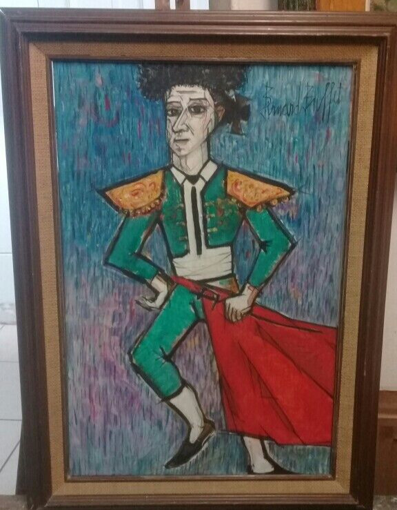 Style of Bernard Buffet – Oil Canvas » Toreador» Portrait 1989 Signed