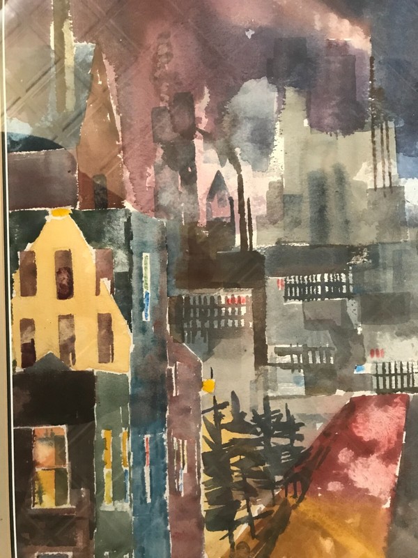 Brooklyn NY Nocturne #2 21x29 in. watercolor, matted and framed - Hall Groat II gallery