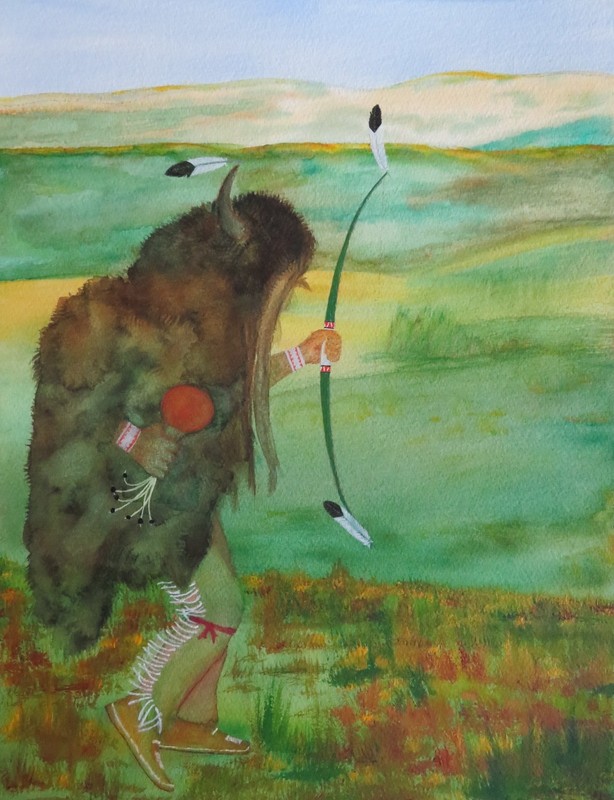 Print of my original watercolor Indigenous North American Titled: Buffalo Dancer
