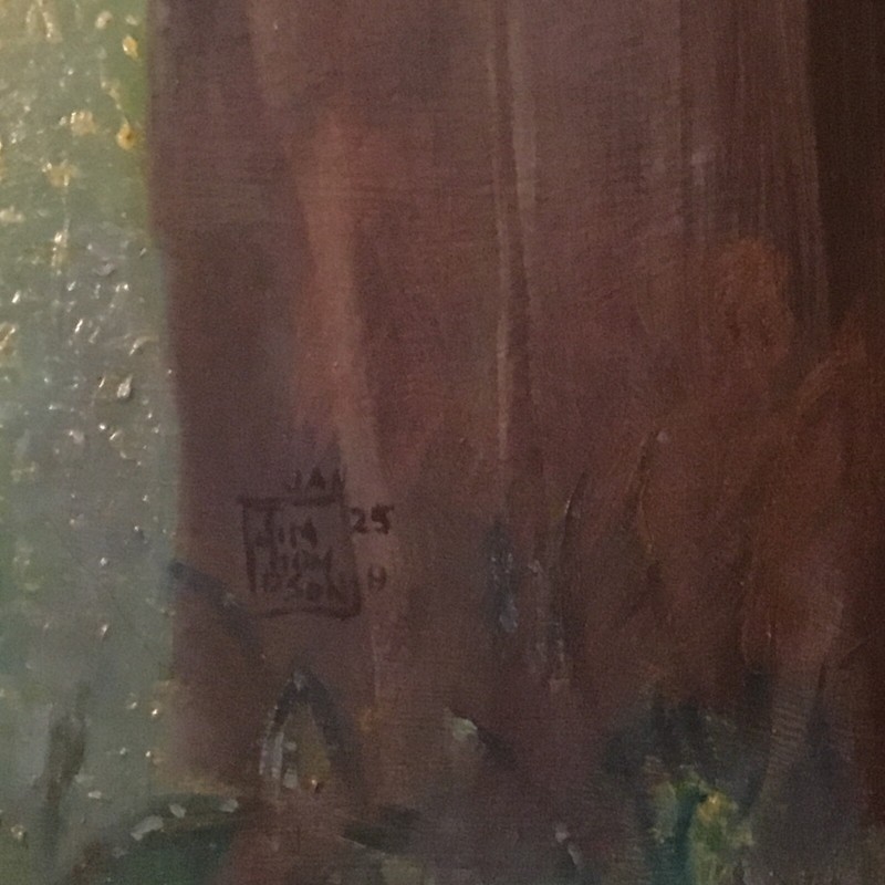 ORIGINAL SIGNED OIL PAINTING “BARNYARD VIEW” 33 1/4” X 15 1/2” CUSTOM FRAMED gallery