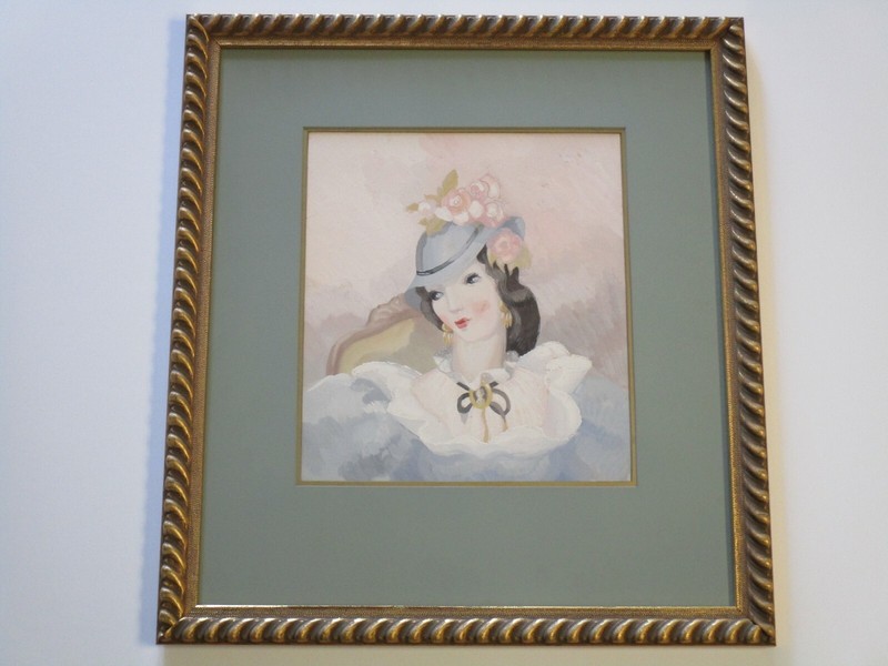 ANTIQUE VINTAGE ART DECO PORTRAIT PAINTING BY MARGO ALEXANDER PRETTY FEMALE MOD