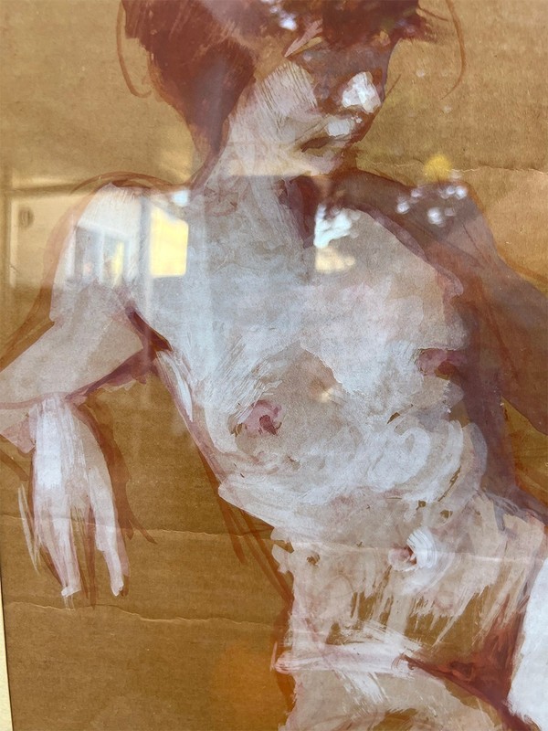 GUY DEEL -ORIGINAL FINE ART GOUACHE PAINTING ON CDBD NUDE FRAMED (1996) PREOWNED gallery