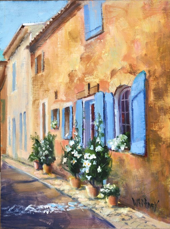Provence Village Painting France Oil blue shutters 9×12 Original Oil Sue Whitney