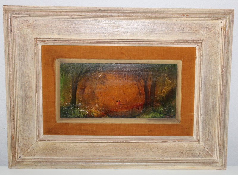 Irwin H Brown Painting – Couple in Forest Signed Original Frame 1970s