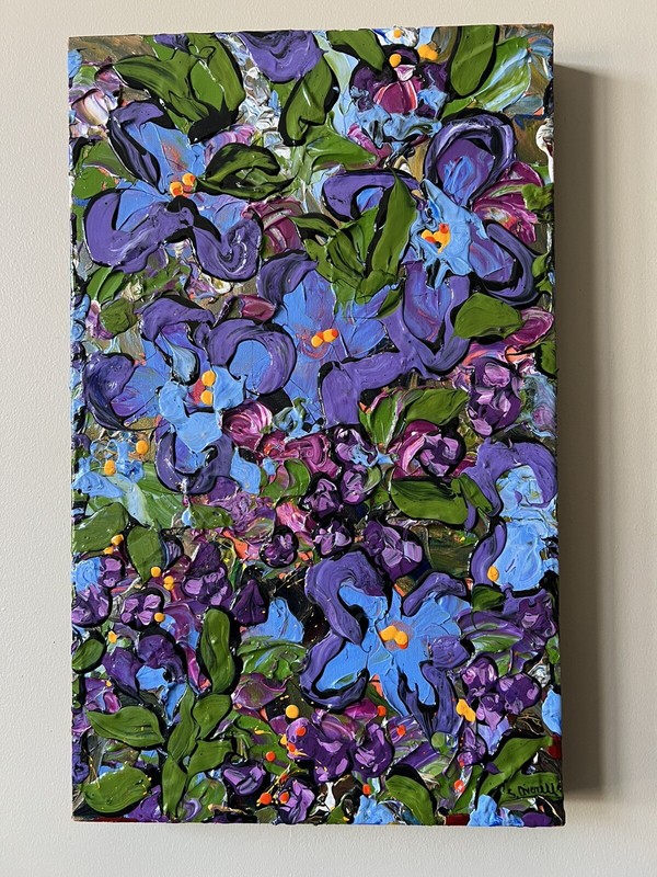 ORIGINAL Acrylic oil on Canvas Signed S. Averell Flowers 25” X 16”