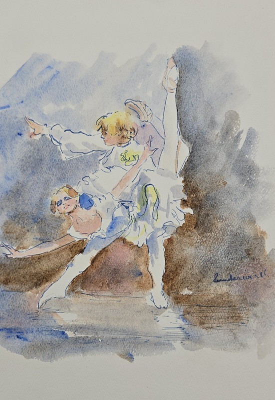 Vintage Ballet Dancer Watercolor Painting on Canvas Paper Signed | MCM