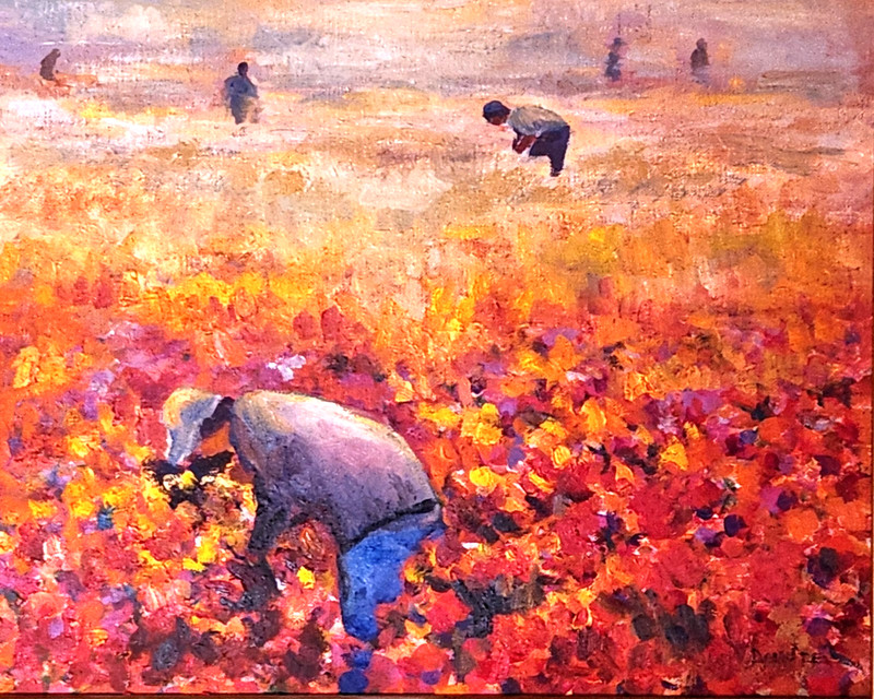 Oil Painting Flower Fields Crops Pickers Growers Original Framed Signed Donalee