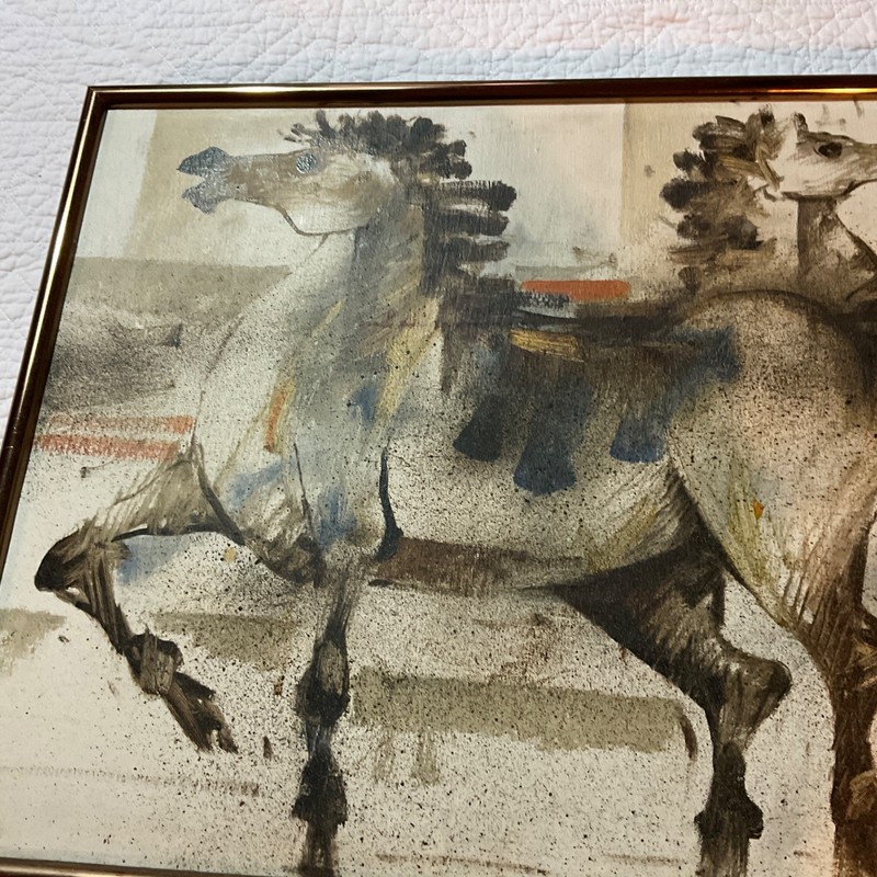 VINTAGE 70s abstract original oil PAINTING by Paco Gorospe modernist horses gallery