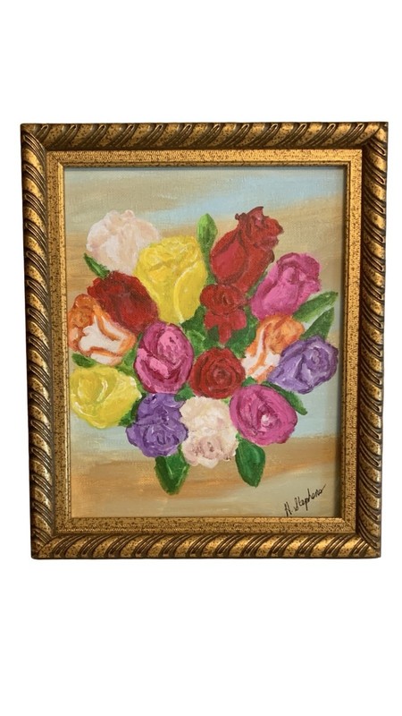 ORIGINAL ACRYLIC PAINTING BOUQUET OF ROSES SIGNED PAINTING MEASURES 8X10