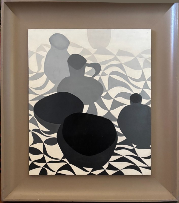 Eva Slater rare hard edge painting of vessels 1960’s