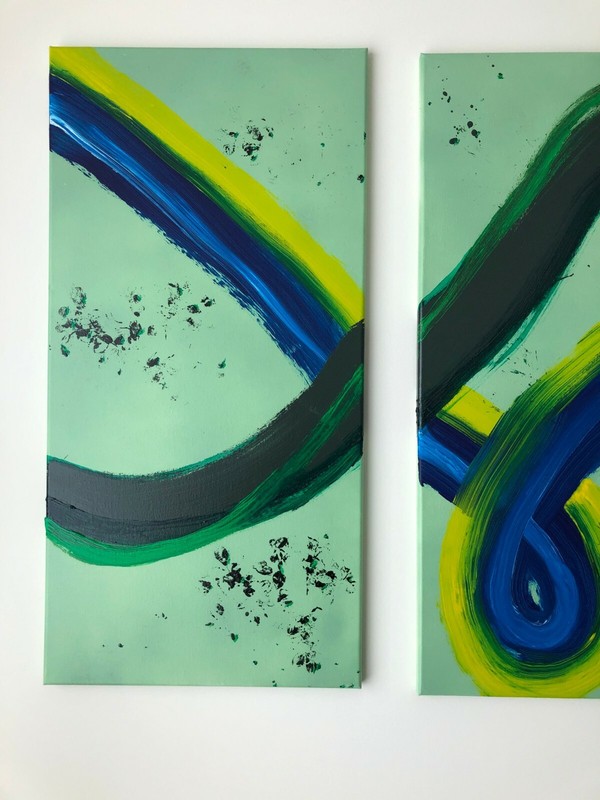 ACRYLIC, ENAMEL ON CANVAS - Triptych Original Painting - ABSTRACT WAVE gallery