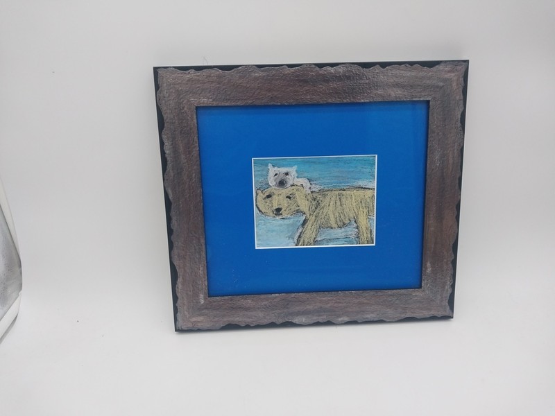 NOVICE CHILD CRAYON ART PICTURE POLAR BEARS MOTHERS LOVE FRAMED 13.5″x 12.5″