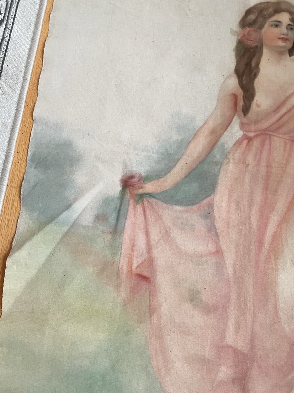 ANTIQUE WATERCOLOR ON CANVAS… BEAUTIFUL!!! SIGNED. SERENE AND HIGHLY UNUSUAL! gallery