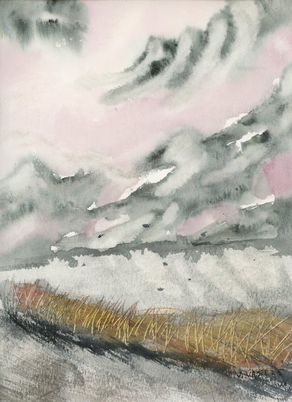 Original Watercolor Painting, Abstract landscape by Vasil Vasilev 8x10in