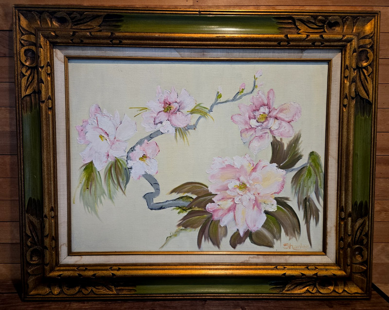 Vintage Cottage Pink Roses Oil Painting Original Framed 32×27 Gorgeous Signed