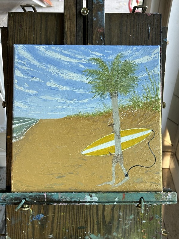 Surf High Original Hand Painted Oil Painting 12×12 Inch Canvas Signed