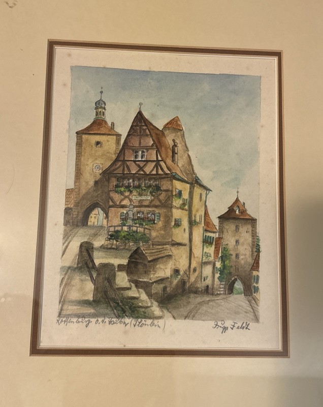 Pair Watercolor Paintings Rothenberg ob der Tauber Germany Markusturm Gate Grimm gallery