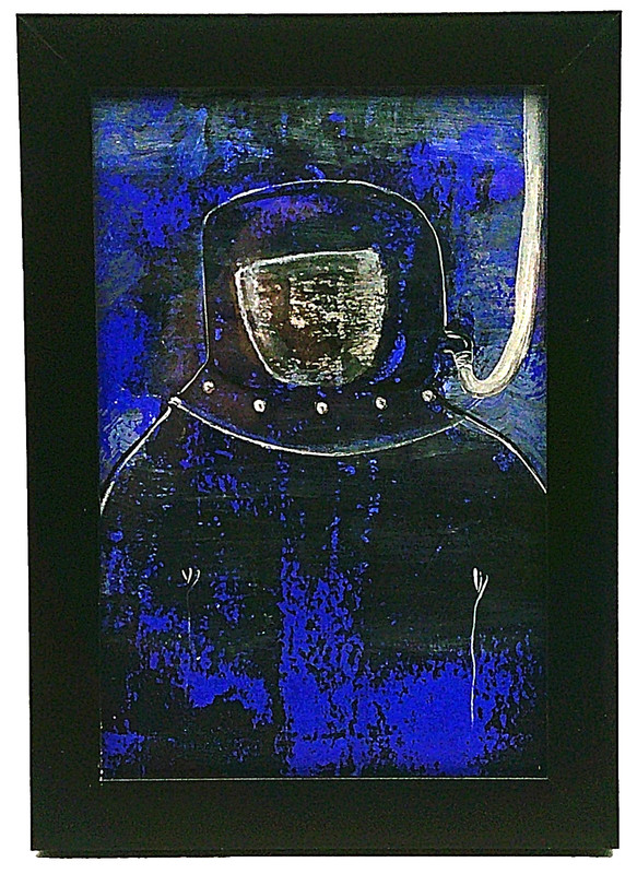 Deep Sea Diver Original Acrylic Painting Framed 4×6 Small Nautical Art Potocki